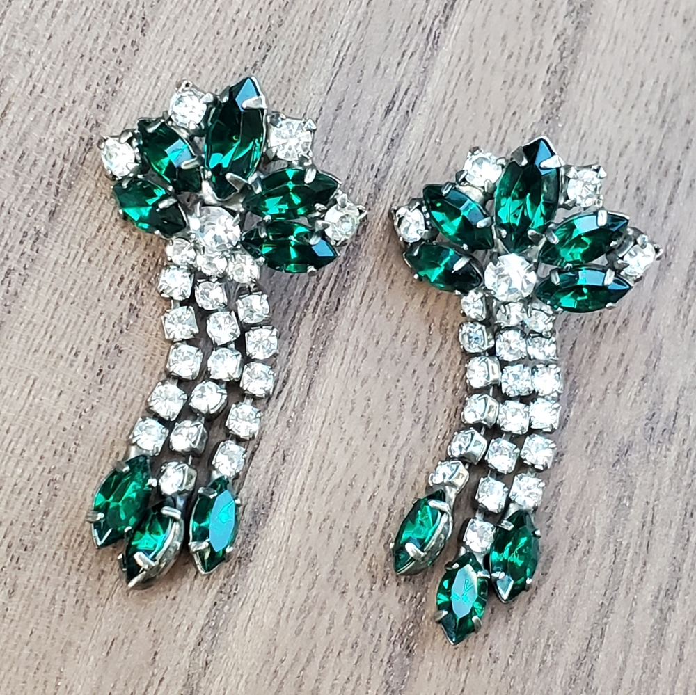 Vintage Emerald Chandelier Dangle Statement Earrings